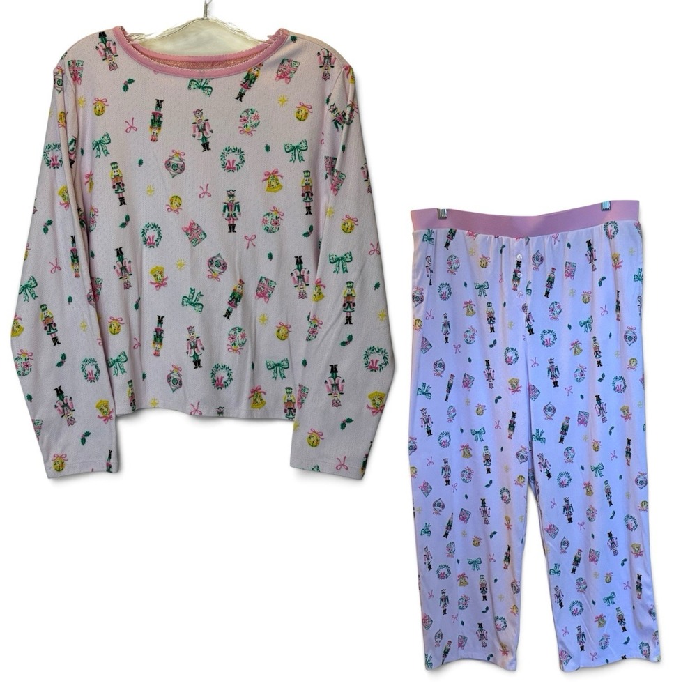 Holiday Time Pink Nutcracker Christmas Long Sleeve Pajama Set Womens XL READ